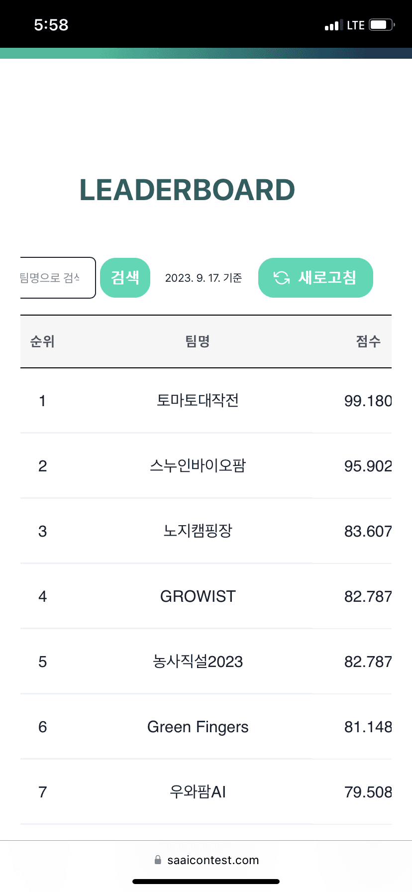 스마트농업 AI 경진대회 온라인 해커톤 리더보드 1위 — 토마토대작전 99.180점